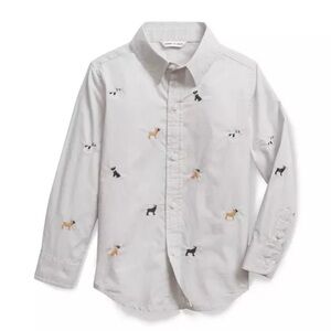 Janie‎ And Jack Toddler Embroidered Frenchie Dogs Gray Button Down Shirt Size 3T